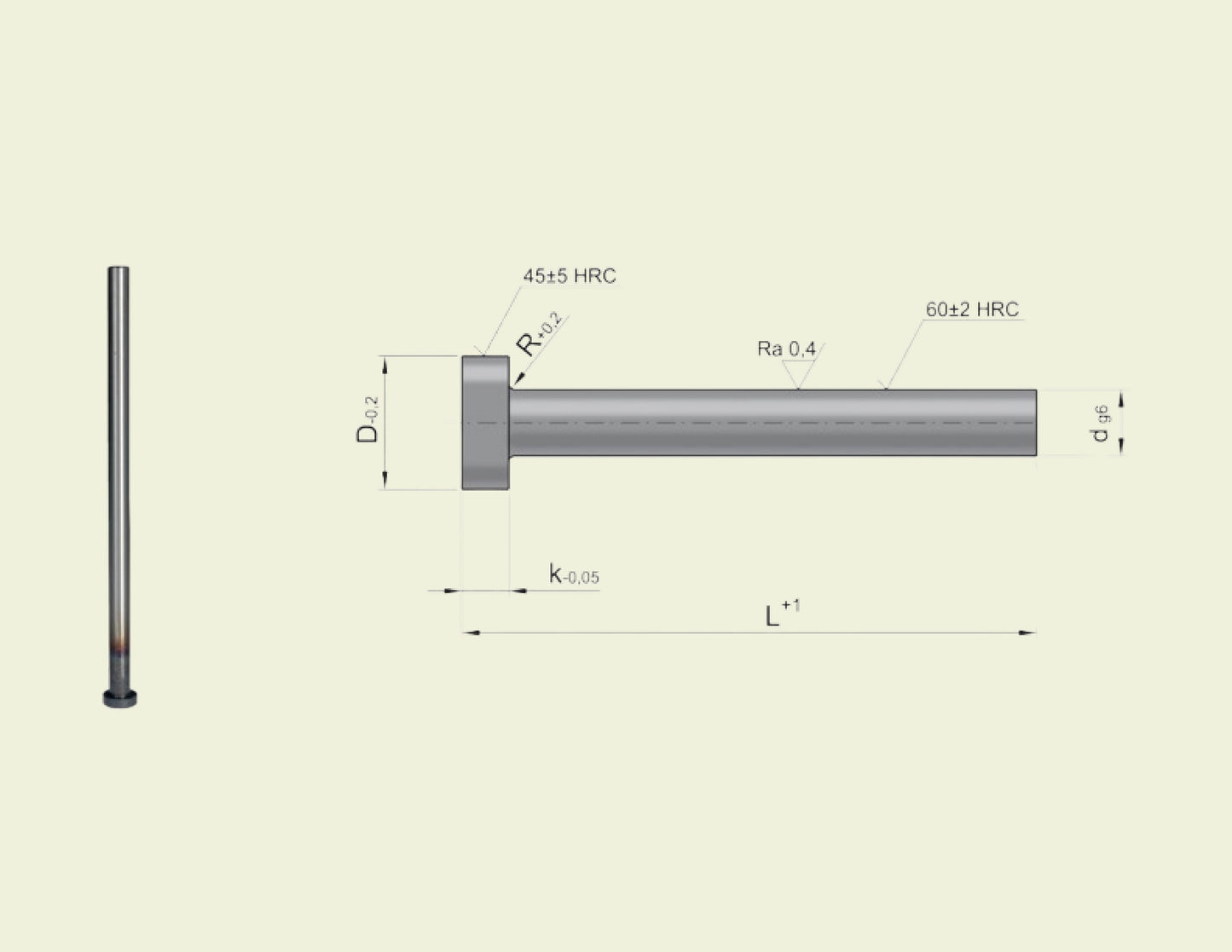 Herdet rørutstøter, dia 12mm, innv.dia 8,0mm, lengde 75 (38111-12,0-8,0-75)